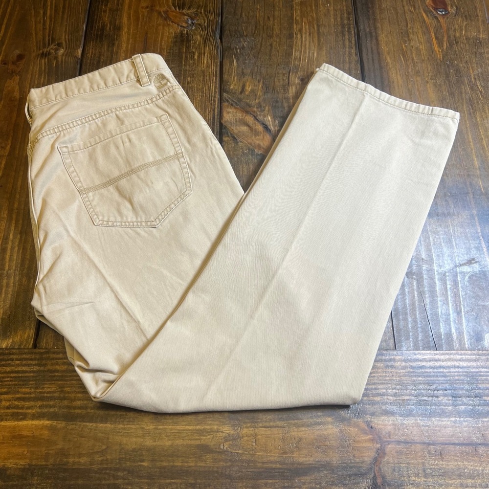 Timberland Mens 36x34 Khaki Cotton Chino Straight Leg Pants Tan Workwear Regular